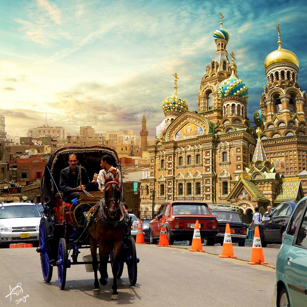 Saint Basil's Cathedral in Cairo's streets 